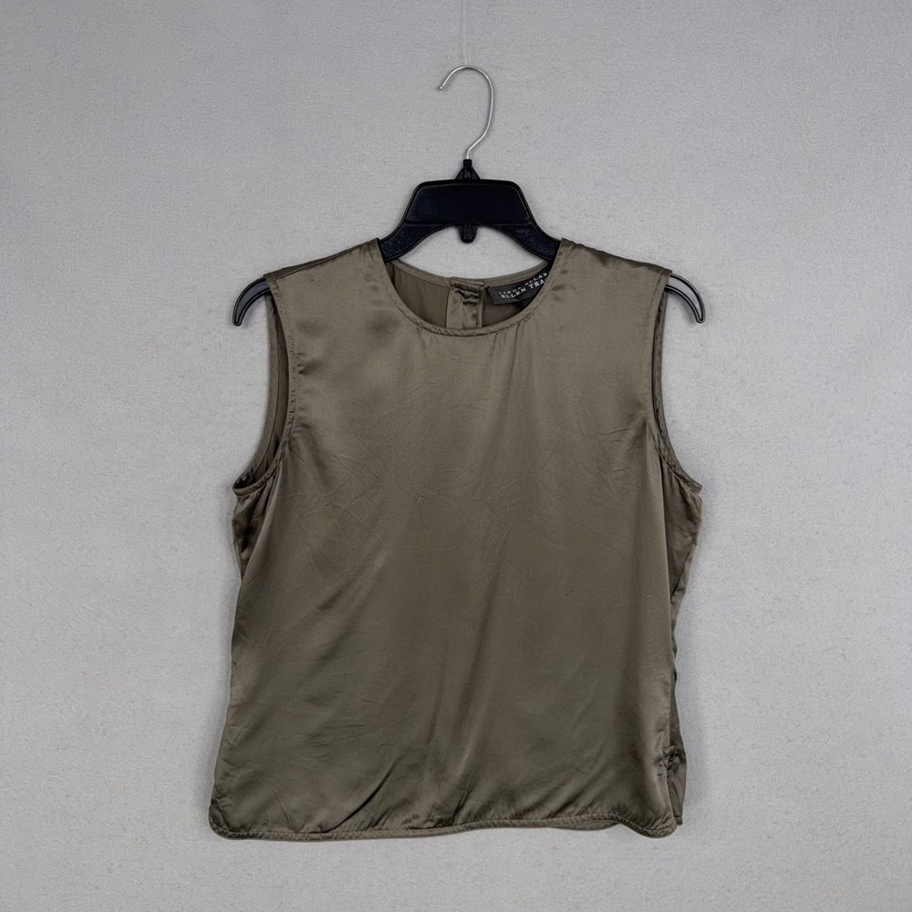 Linda Allard Ellen Tracy Tank Top Women 6 Olive Green Silk Button Back Shell